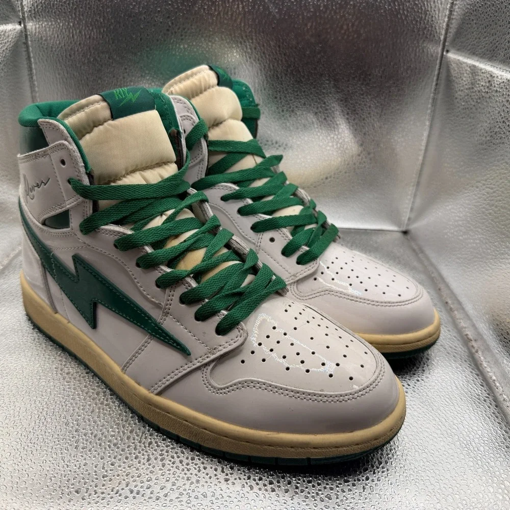 Size 10 Reves Paris Air Kiy 85 Hi Shamrock Green‎ White Lace Up Sneakers